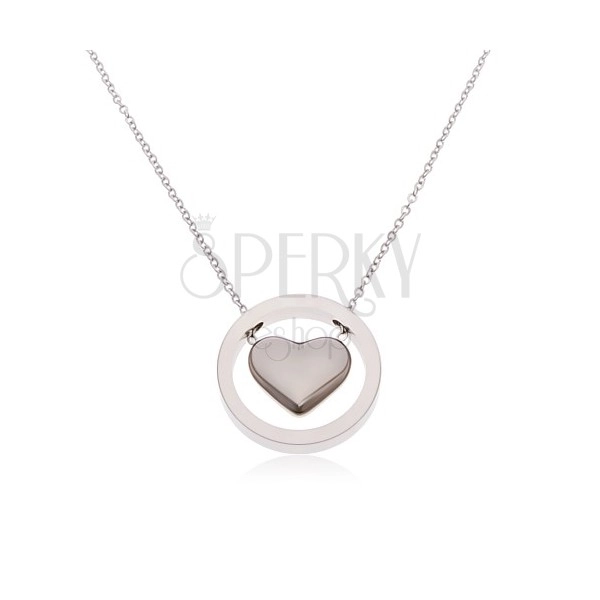 Necklace made of surgical steel in silver colour, protruding heart in hoop