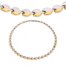 Steel necklace with magnets, rounded links in silver and gold colour