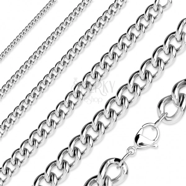 Surgical steel chain, shiny elliptical links, silver colour