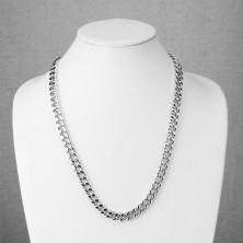 Surgical steel chain, shiny elliptical links, silver colour
