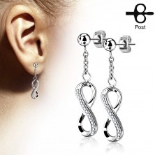 Surgical steel earrings, shiny infinity symbol decorated with zircons