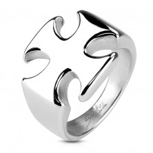 Massive ring made of surgical steel, smooth shiny Maltese cross