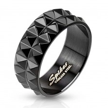 Ring made of black surgical steel with cut surface, 8 mm