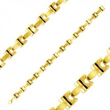 Steel bracelet in gold hue, shiny chain composed of angular links