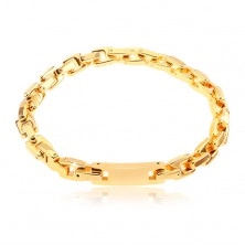 Surgical steel bracelet with tag, chain of angular links, gold colour