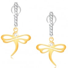 585 gold earrings - shiny dragonfly on zircon arc