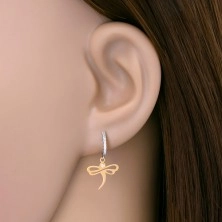 585 gold earrings - shiny dragonfly on zircon arc