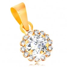 Pendant made of yellow 14K gold - glistening zircon flower in clear colour
