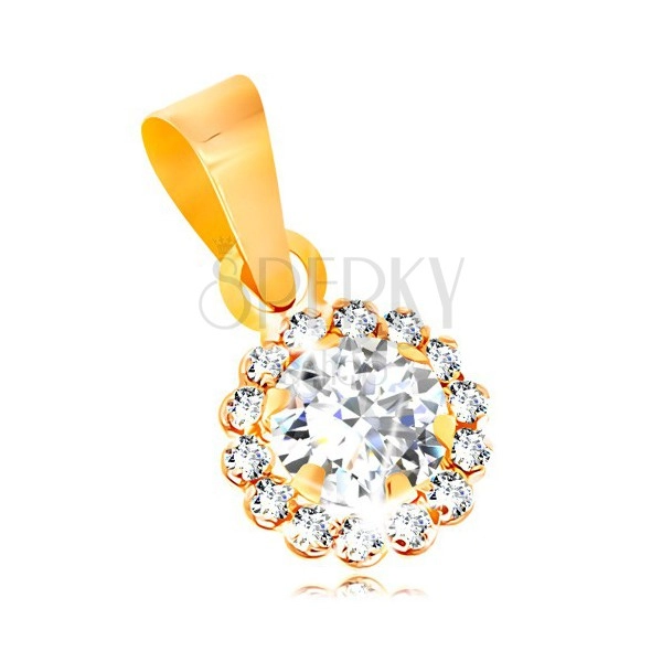 Pendant made of yellow 14K gold - glistening zircon flower in clear colour