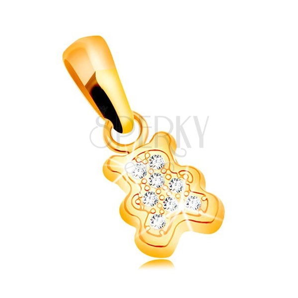 Pendant made of yellow 585 gold - small bear adorned with clear zircons