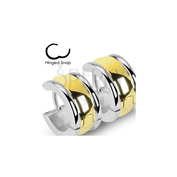 Bicoloured steel earrings with protruding stripe and narrow borders