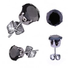 Earrings made of 316L steel, silver colour, round black zircon, 3 mm