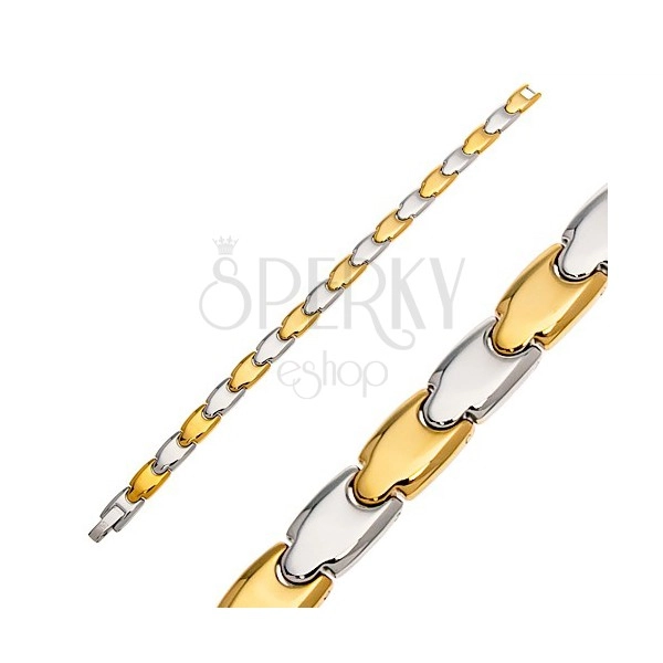 Bracelet made of surgical steel, bicoloured, shiny "Y" links, magnets