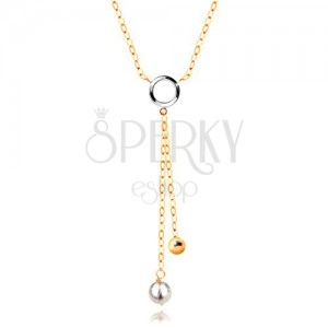 14K gold necklace - white pearl and shiny ball on chain