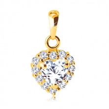 Pendant made of yellow 14K gold - clear heart zircon lined with round zircons