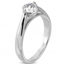 Engagement ring, 316L steel of silver color, a clear zircon, round shoulders