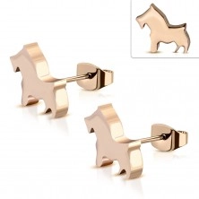 Surgical steel earrings of copper color - a small dog, stud earrings