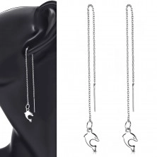 Steel silver earrings, a thin chain with dangling dolphin