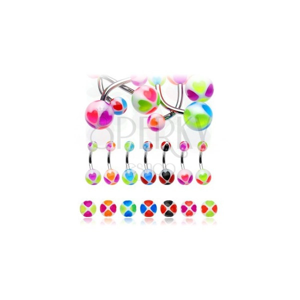 Belly button ring - two-tone hearts