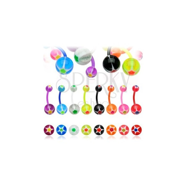 Navel ring - colorful flower and star