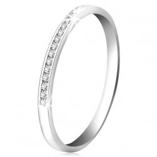 Brilliant ring made of 14K white gold - glittering line of small clear diamonds