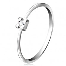14K white gold ring - clear diamond in square mount