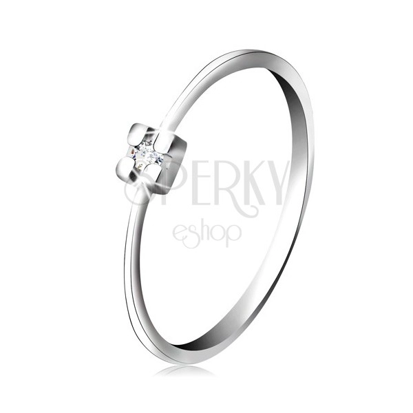 14K white gold ring - clear diamond in square mount