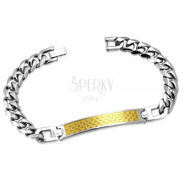 316L steel bracelet with bicolour plate and chessboard pattern