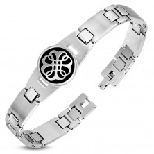 316L steel bracelet, matte and shiny links, black circle with an ornament