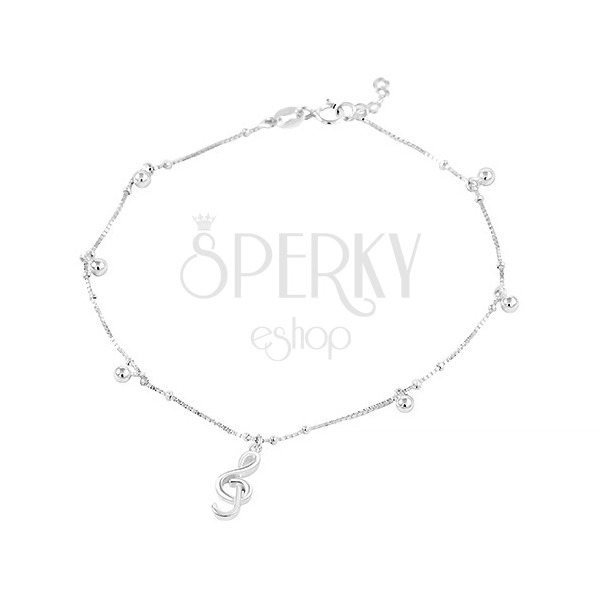 925 silver anklet, pendants - treble clef and balls