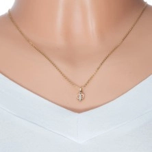 14K gold pendant - heart contour, grain with a clear zircon in the middle