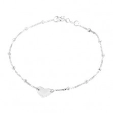 925 silver bracelet, square chain with balls, symmetrical heart