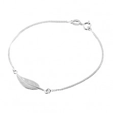 925 silver bracelet, thin chain, shiny engraved leaf