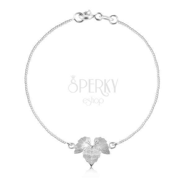 925 silver bracelet, three shiny engraved leaves, fine chain