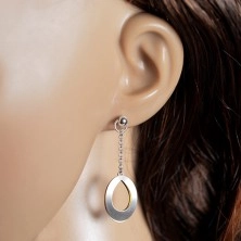 Dangling earrings, 925 silver, two-coloured oval contours on a chain