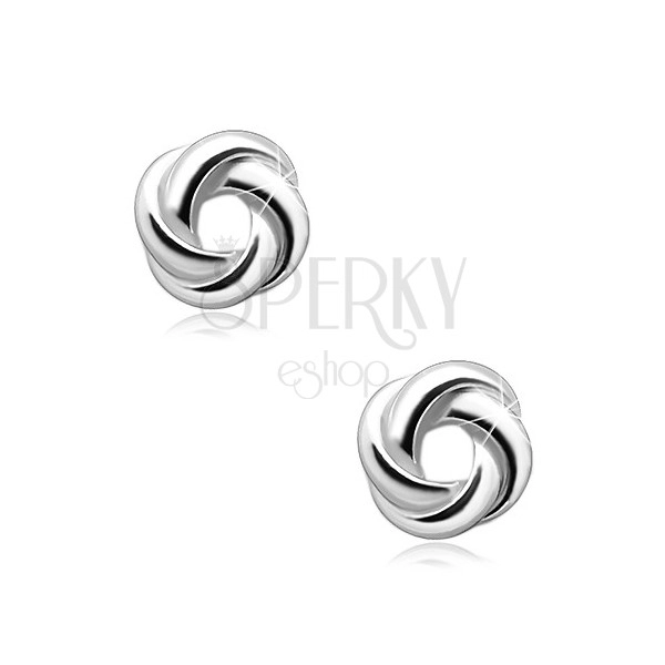 925 silver earrings, shiny knot, stud fastening