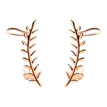 Crawler earrings in copper colour, 925 silver, a branch with leaves, studs and hooks