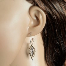 925 silver earrings, incomplete circle, two-coloured carved leaves