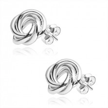 925 silver earrings, shiny knot of three bands, studs