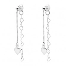 925 silver earrings, square and heart chain, flat heart