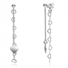 925 silver earrings, square and heart chain, flat heart