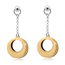 925 silver earrings, two-coloured circles with cuts on a chain