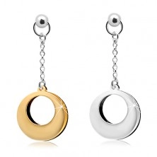 925 silver earrings, two-coloured circles with cuts on a chain