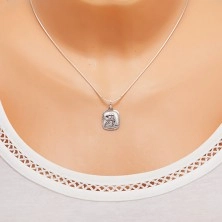 925 silver pendant - flat rectangular medailon with an angel
