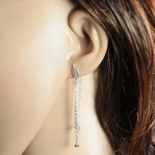 925 silver earrings, leaf, chains connected with a stud, balls