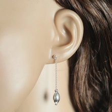 925 silver earrings, thin chain with dangling oval bead
