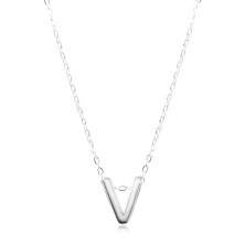 925 silver necklace, shiny chain, large block letter V