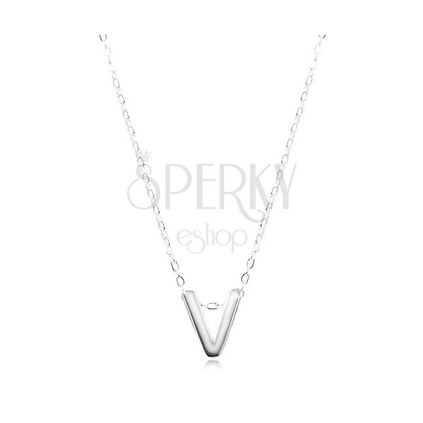 925 silver necklace, shiny chain, large block letter V