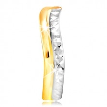 585 gold ring - a wave of white and yellow gold, sparkling cut surface