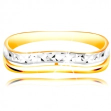 585 gold ring - a wave of white and yellow gold, sparkling cut surface